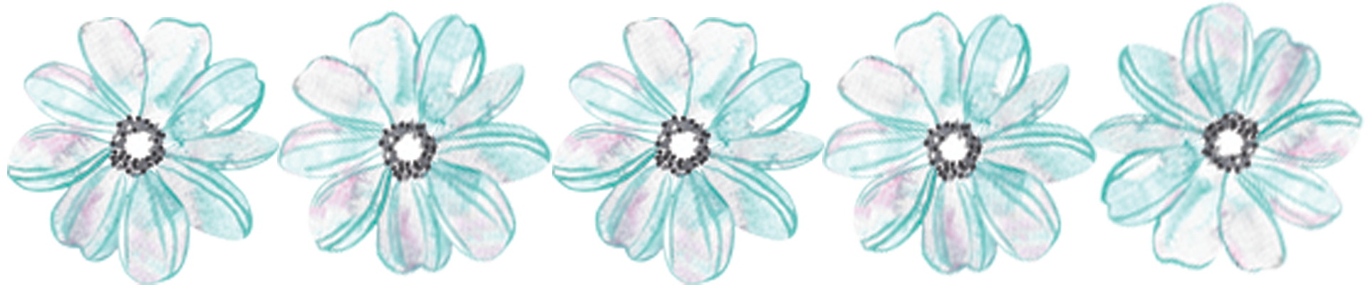 Five blue floral decorations with watercolors on a white background